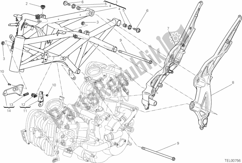 All parts for the Frame of the Ducati Diavel Brasil 1200 2014